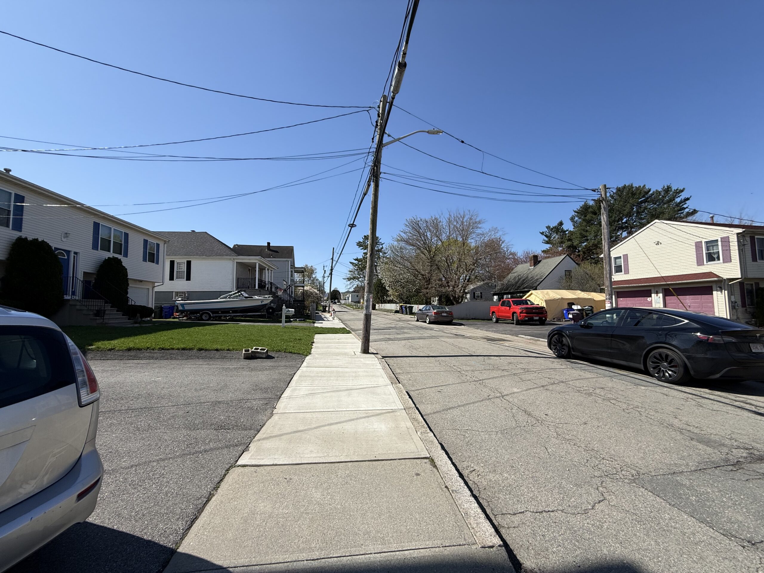 Quiet residential street view from 170 King Street, Fall River MA